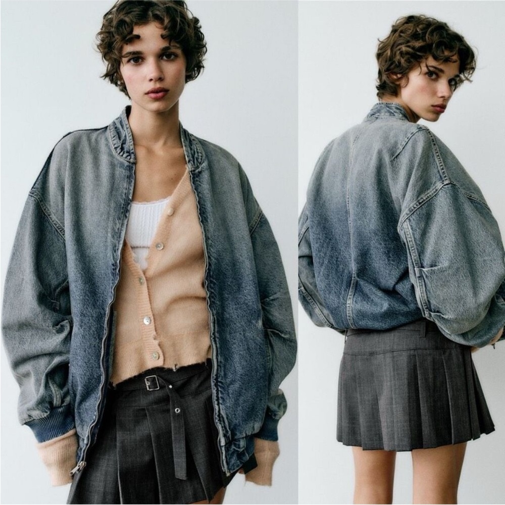 Zara Women’s Oversized Denim Bomber Jacket Size XS-S NWT